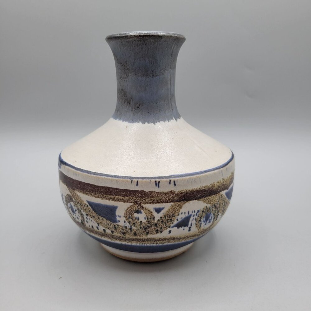 Bennett Welsh Pacific Stoneware Inc Ceramic Vase Blue Gray Brown Abstract 1970s